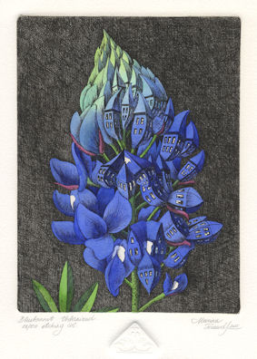 a bluebonnet flowre that has become urbanized