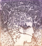 woman's profile surrounded by signs of spring