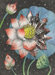 etching of a lotus flower that is ubanized
