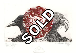 fantasy art featuring opposing faces of a raven and woman disguised as a raven